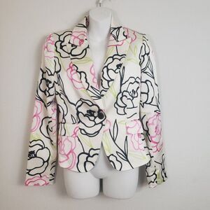 Tahari Women's Blazer 4 White Satin Floral Coquette Classy Business Casual